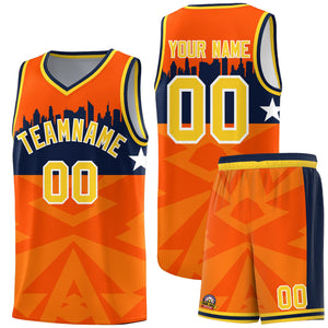 Custom Orange Personalized City Silhouette Pattern Sports Uniform Basketball Jersey