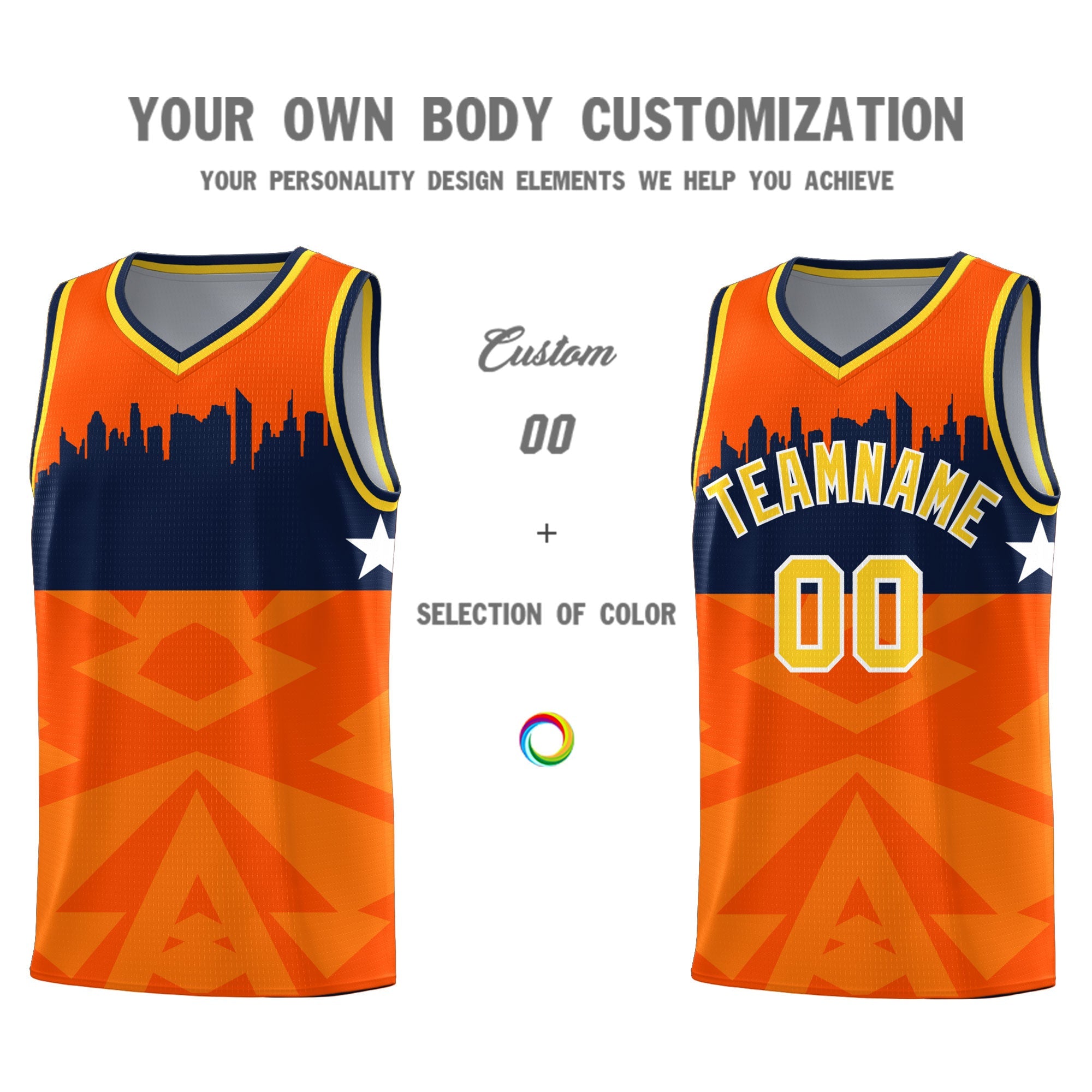 Custom Orange Personalized City Silhouette Pattern Sports Uniform Basketball Jersey