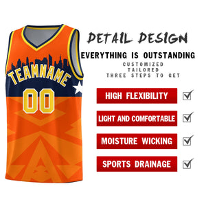 Custom Orange Personalized City Silhouette Pattern Sports Uniform Basketball Jersey