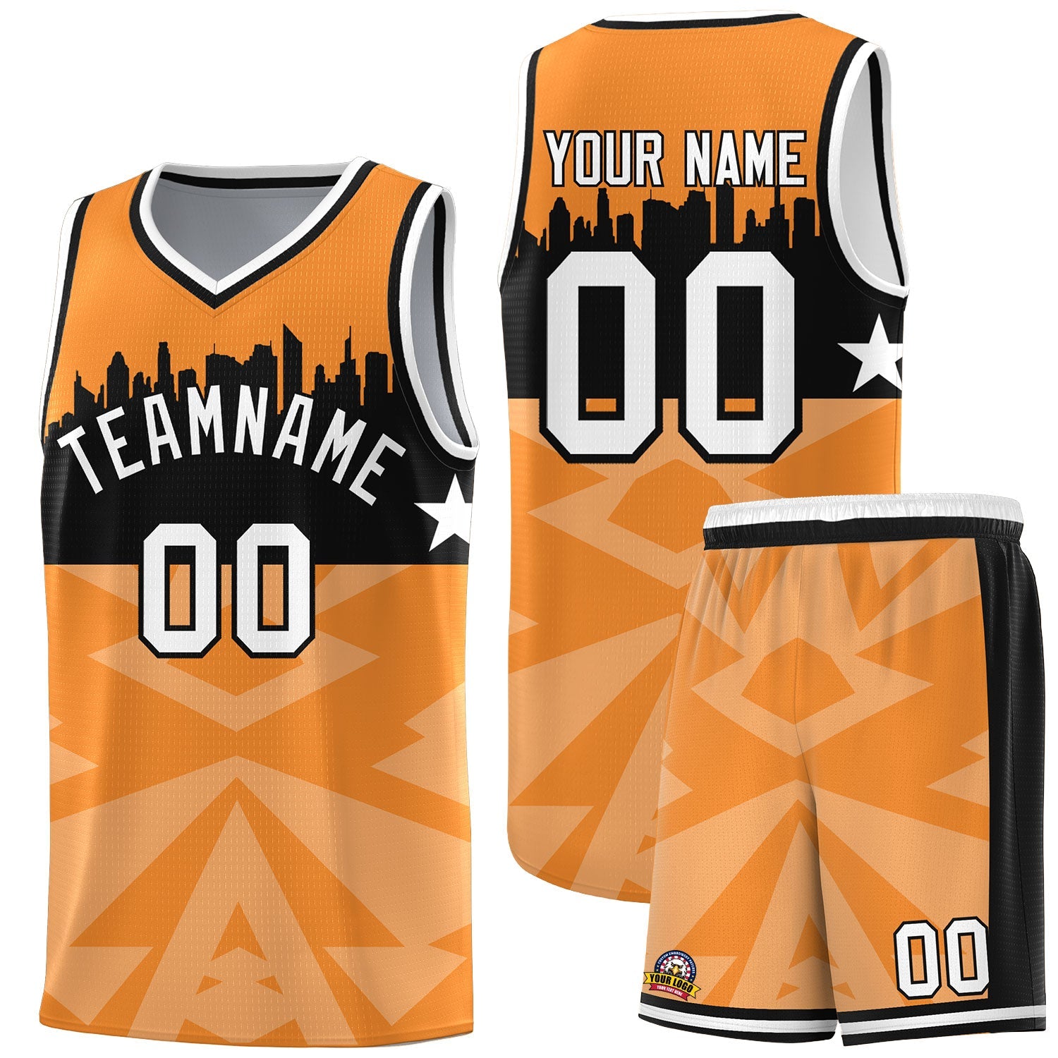 Custom Orange Personalized City Silhouette Pattern Sports Uniform Basketball Jersey