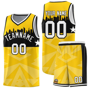 Custom Gold Personalized City Silhouette Pattern Sports Uniform Basketball Jersey