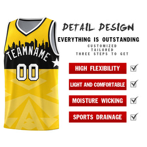 Custom Gold Personalized City Silhouette Pattern Sports Uniform Basketball Jersey