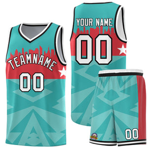 Custom Bright Green Personalized City Silhouette Pattern Sports Uniform Basketball Jersey