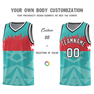 Custom Bright Green Personalized City Silhouette Pattern Sports Uniform Basketball Jersey