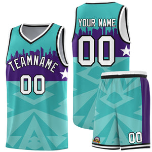 Custom Bright Green Personalized City Silhouette Pattern Sports Uniform Basketball Jersey