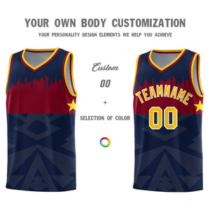 Custom Navy Personalized City Silhouette Pattern Sports Uniform Basketball Jersey