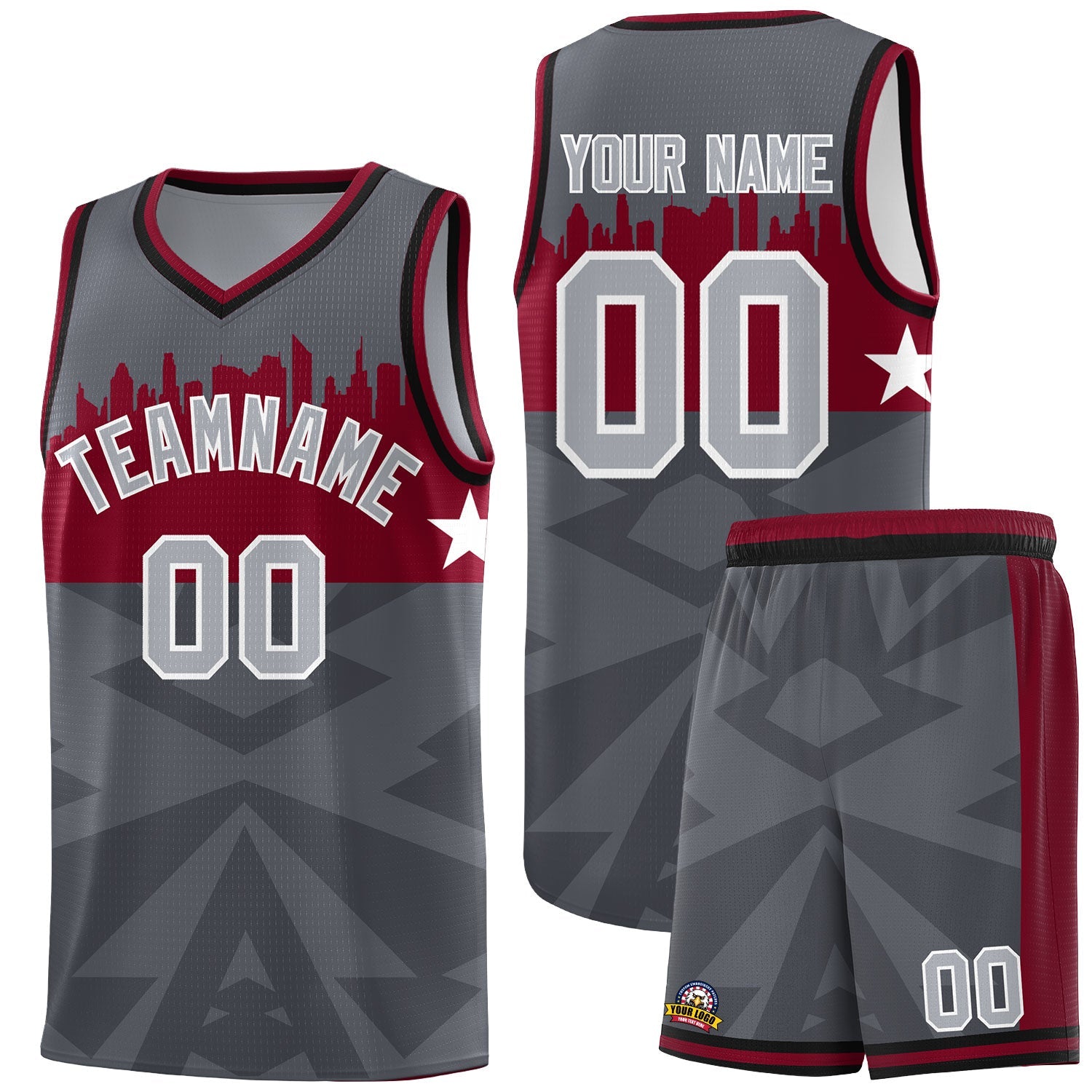 Custom Dark Gray Personalized City Silhouette Pattern Sports Uniform Basketball Jersey