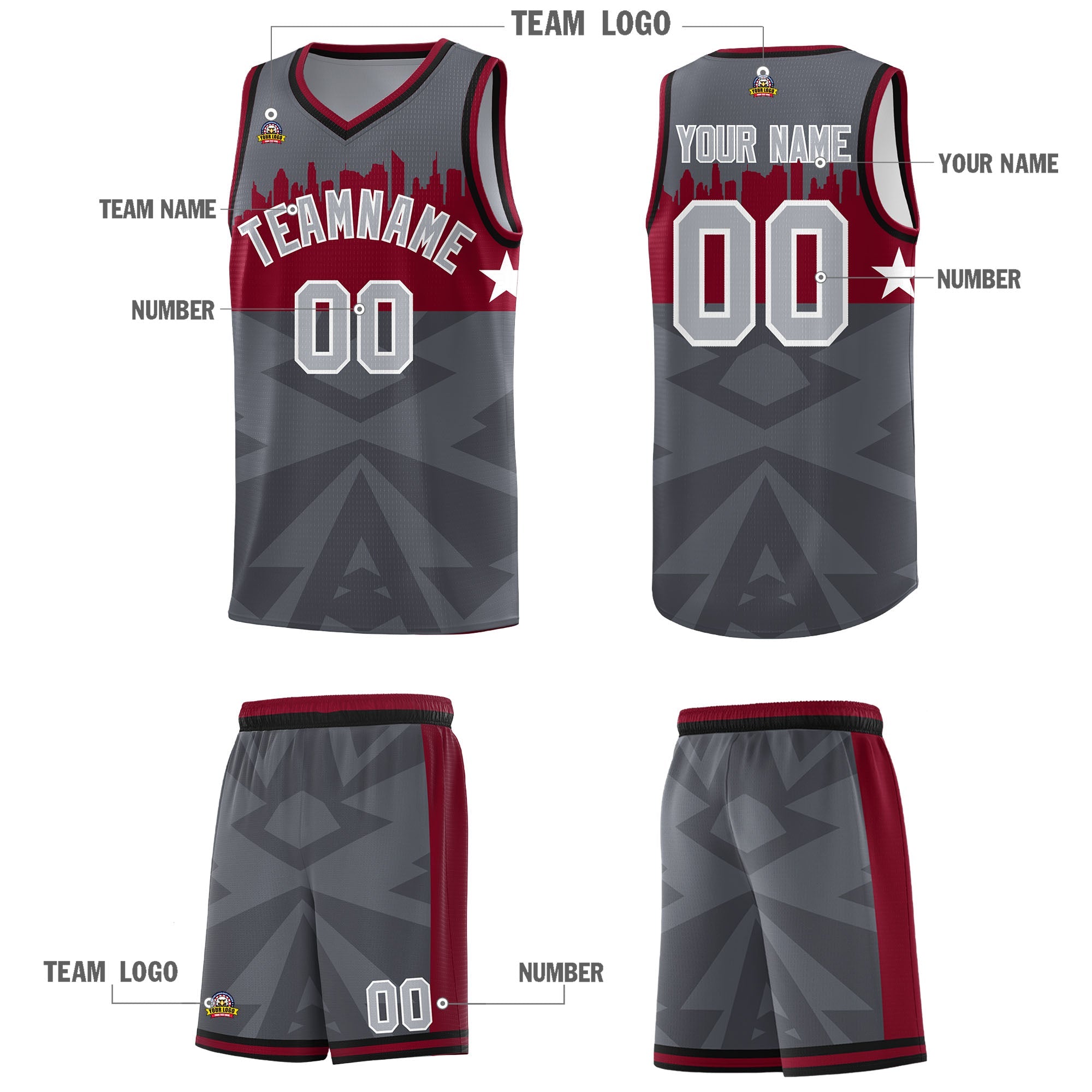 Custom Dark Gray Personalized City Silhouette Pattern Sports Uniform Basketball Jersey