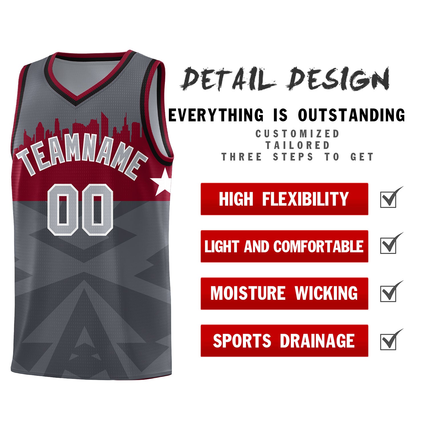 Custom Dark Gray Personalized City Silhouette Pattern Sports Uniform Basketball Jersey