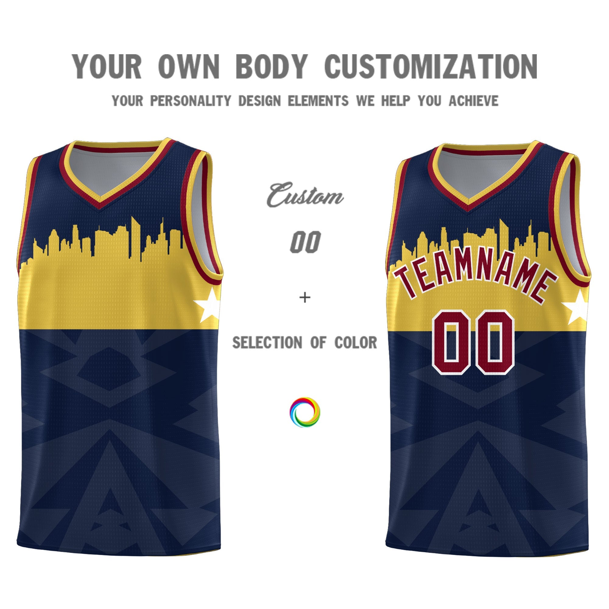 Custom Navy Personalized City Silhouette Pattern Sports Uniform Basketball Jersey