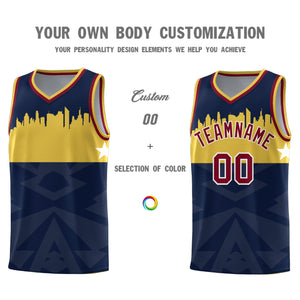 Custom Navy Personalized City Silhouette Pattern Sports Uniform Basketball Jersey