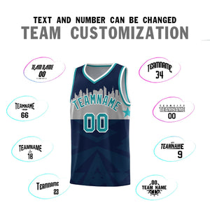 Custom Navy Personalized City Silhouette Pattern Sports Uniform Basketball Jersey