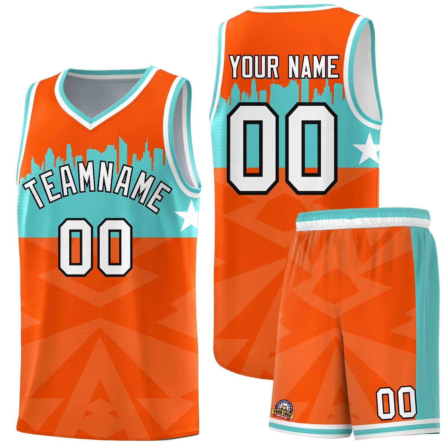 Custom Orange Personalized City Silhouette Pattern Sports Uniform Basketball Jersey