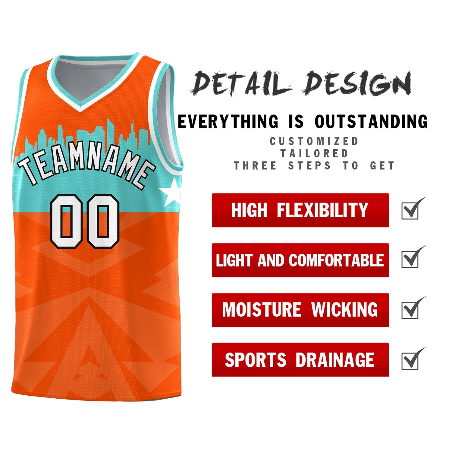 Custom Orange Personalized City Silhouette Pattern Sports Uniform Basketball Jersey