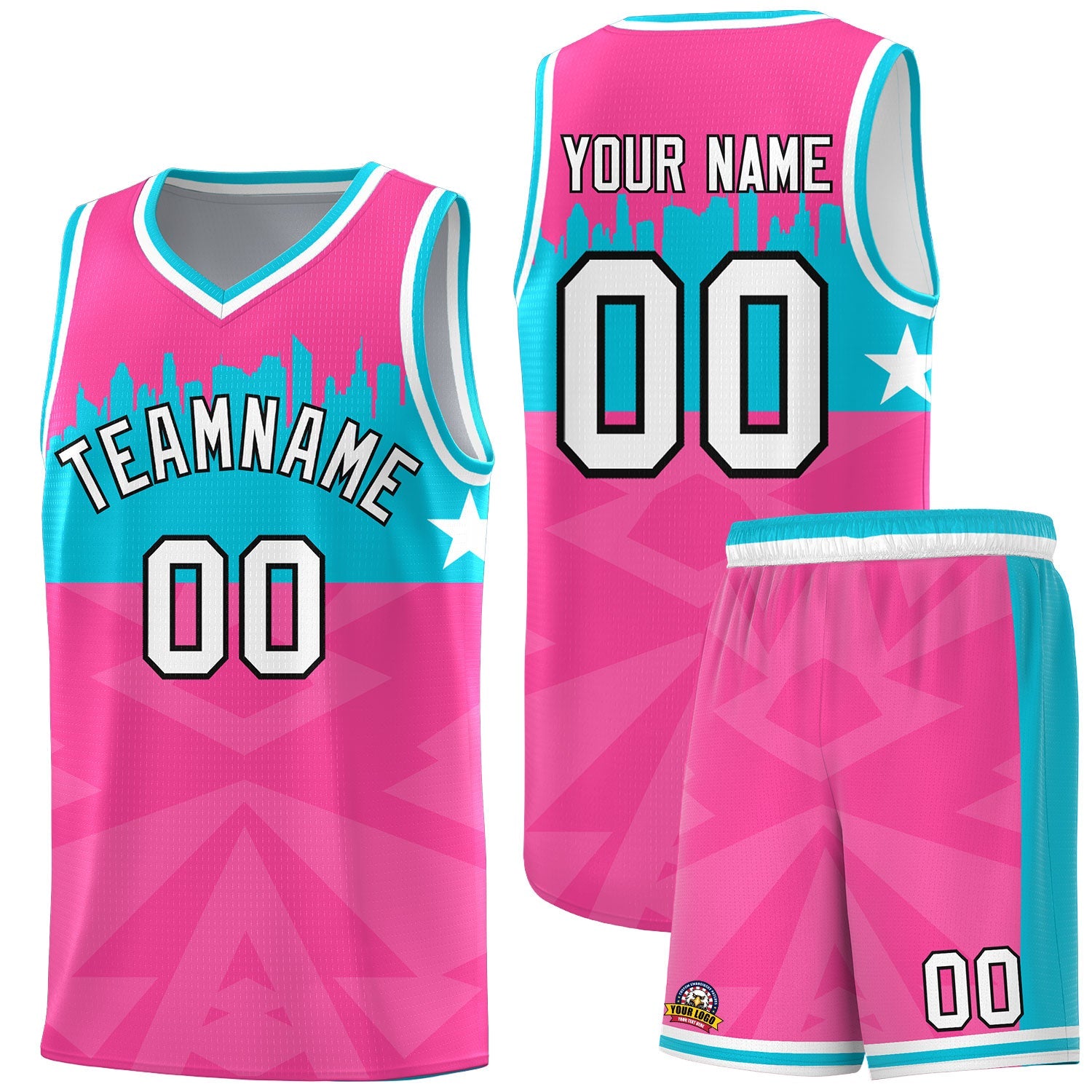 Custom Pink Personalized City Silhouette Pattern Sports Uniform Basketball Jersey