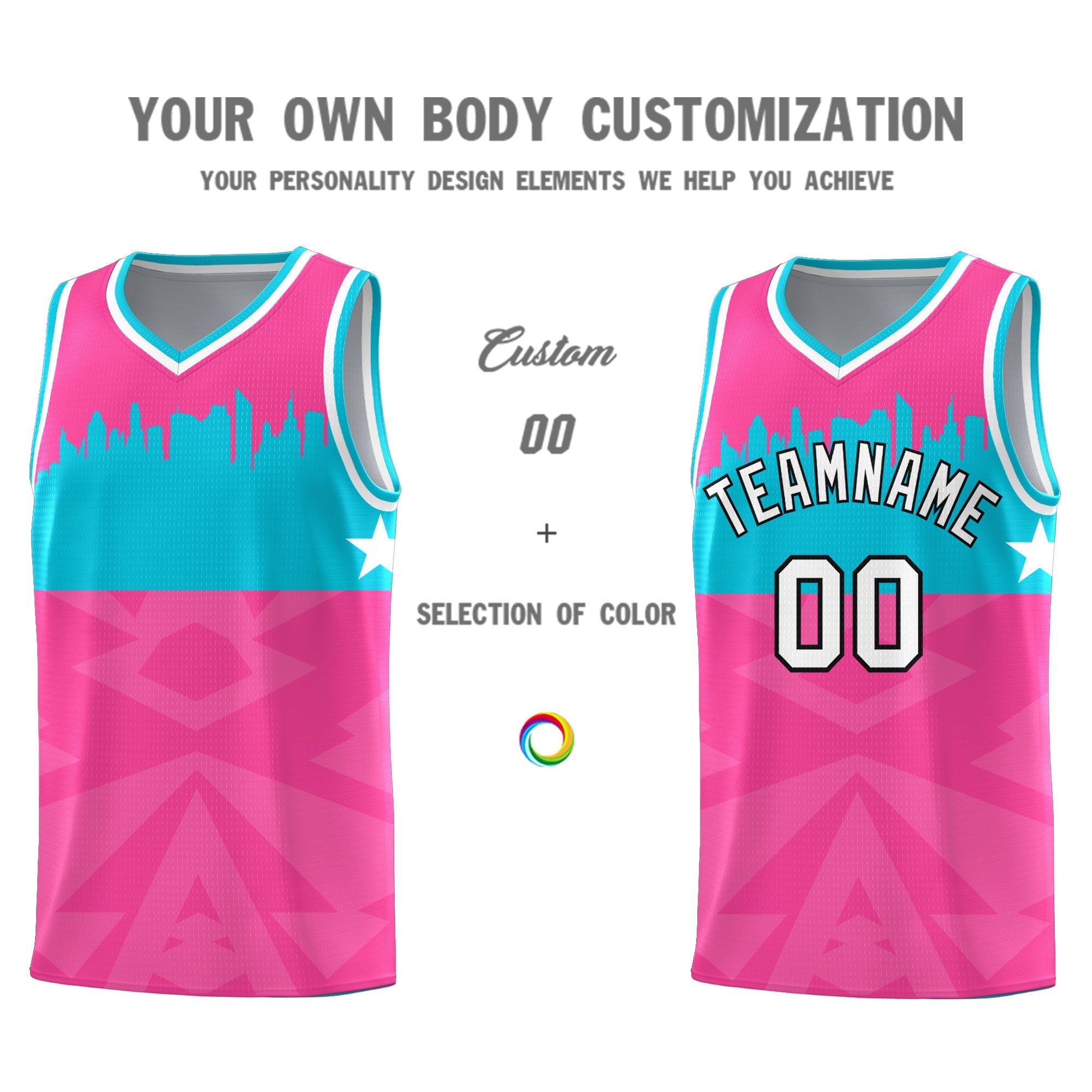 Custom Pink Personalized City Silhouette Pattern Sports Uniform Basketball Jersey