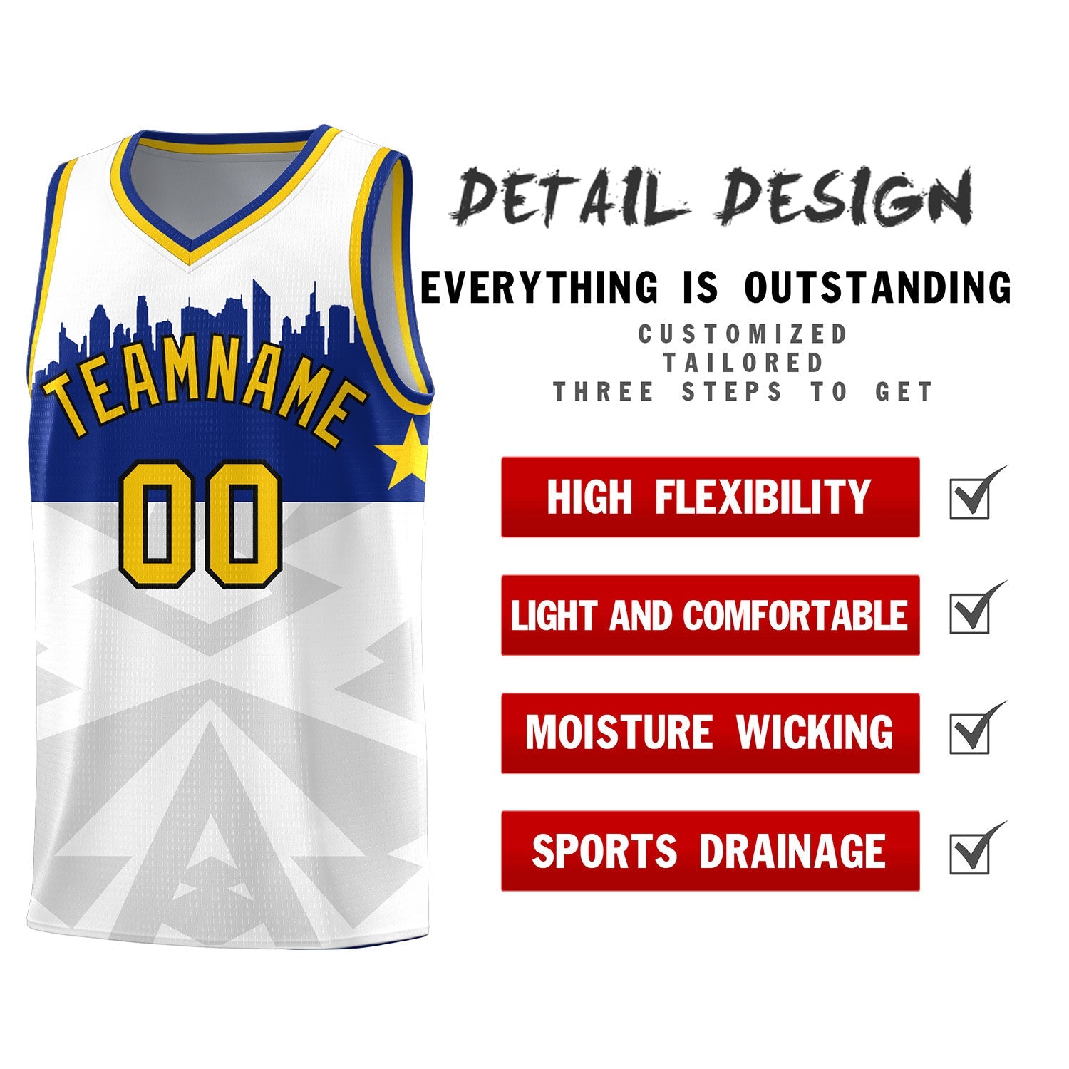 Custom White Personalized City Silhouette Pattern Sports Uniform Basketball Jersey