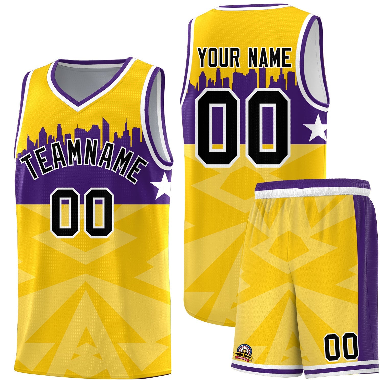 Custom Gold Personalized City Silhouette Pattern Sports Uniform Basketball Jersey