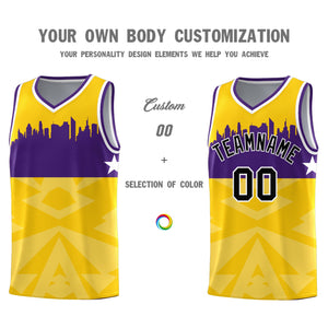 Custom Gold Personalized City Silhouette Pattern Sports Uniform Basketball Jersey