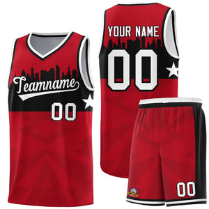 Custom Red Personalized City Silhouette Pattern Sports Uniform Basketball Jersey