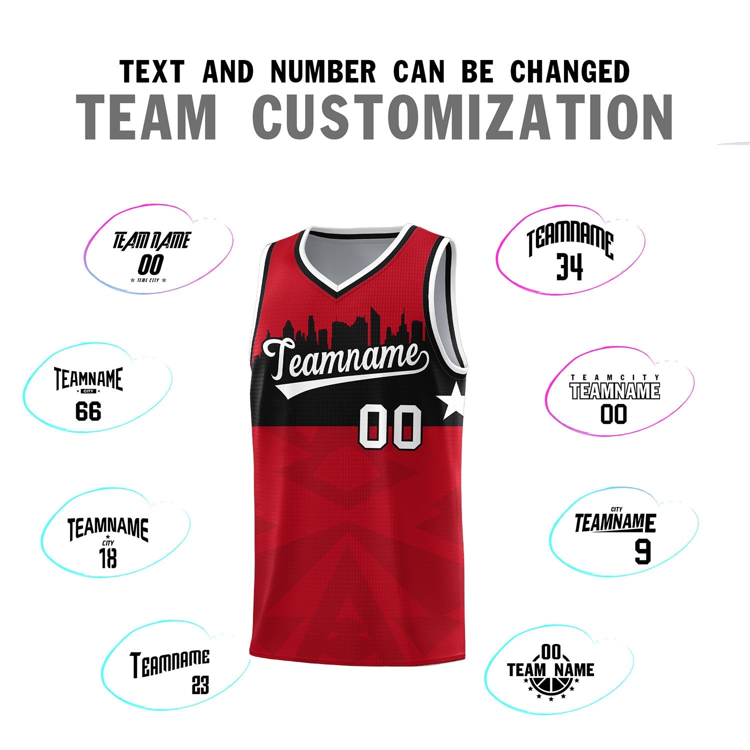 Custom Red Personalized City Silhouette Pattern Sports Uniform Basketball Jersey