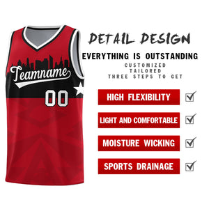 Custom Red Personalized City Silhouette Pattern Sports Uniform Basketball Jersey