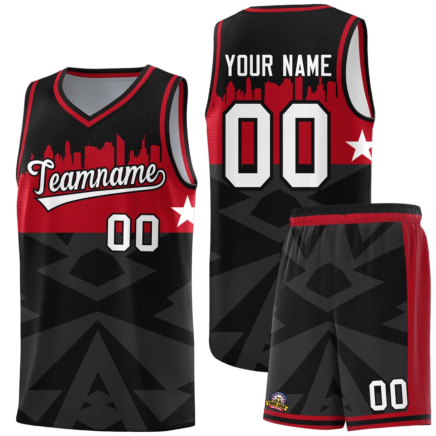 Custom Black Personalized City Silhouette Pattern Sports Uniform Basketball Jersey