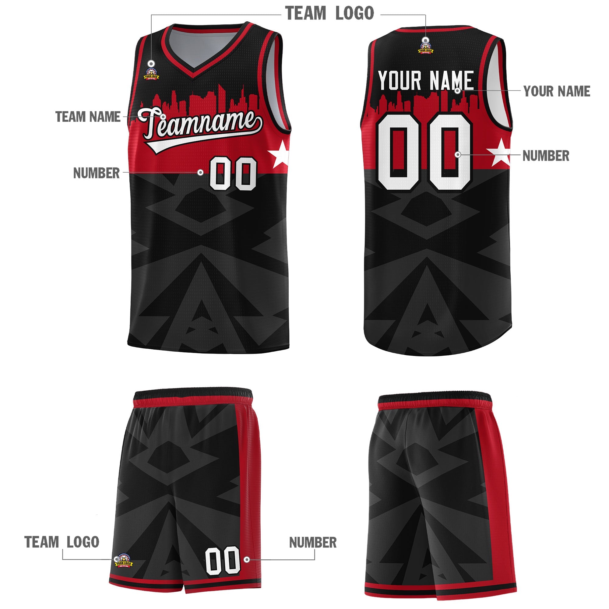 Custom Black Personalized City Silhouette Pattern Sports Uniform Basketball Jersey