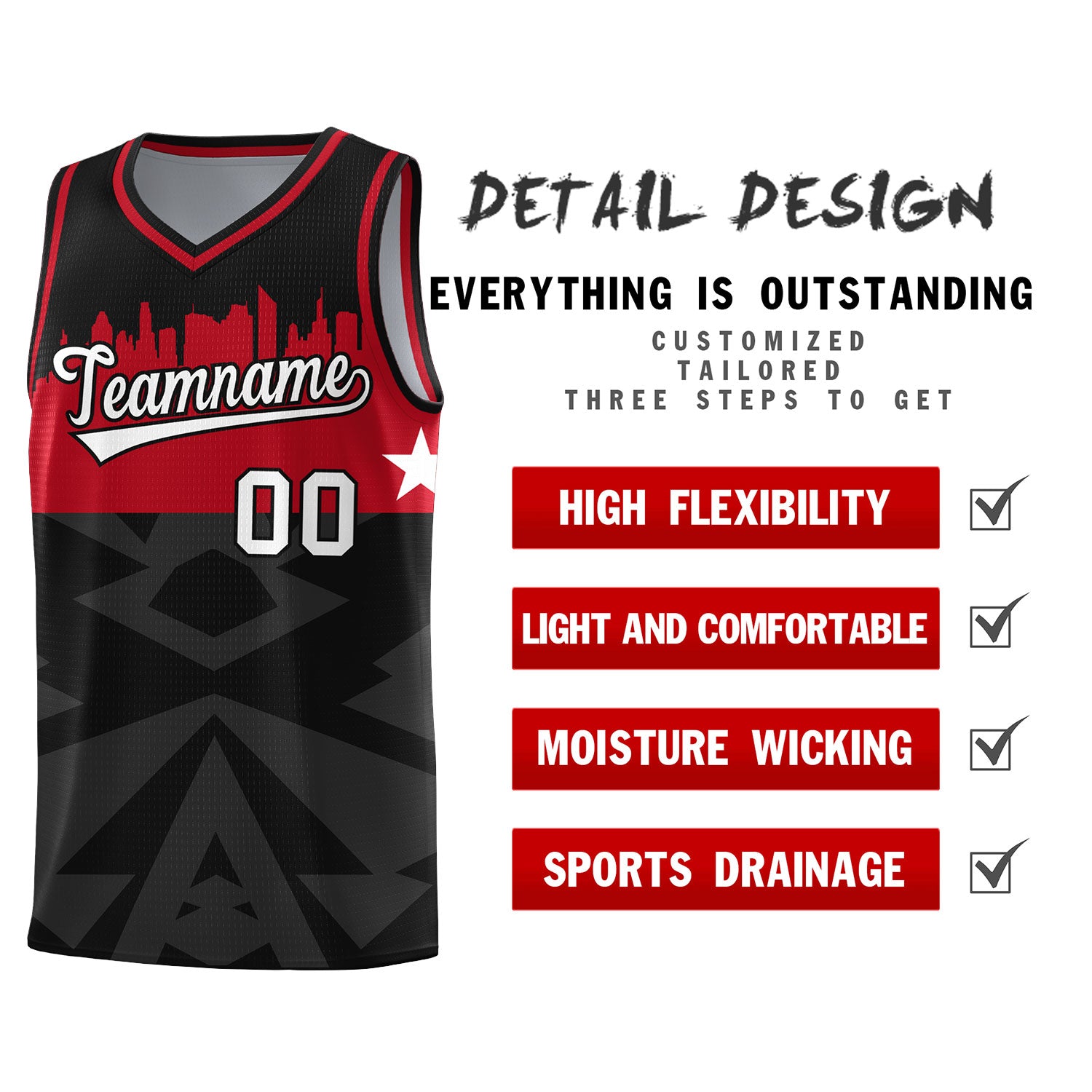 Custom Black Personalized City Silhouette Pattern Sports Uniform Basketball Jersey