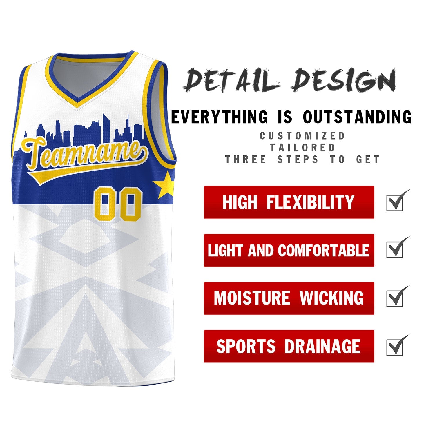 Custom White Personalized City Silhouette Pattern Sports Uniform Basketball Jersey