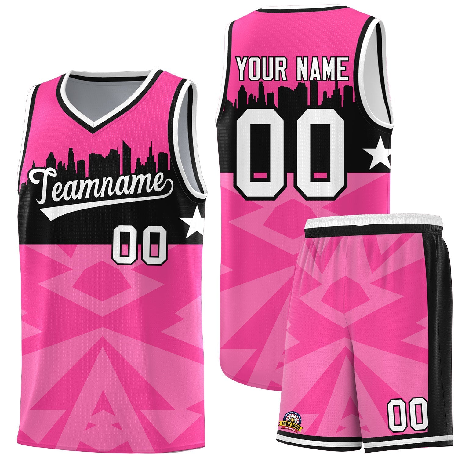 Custom Pink Personalized City Silhouette Pattern Sports Uniform Basketball Jersey