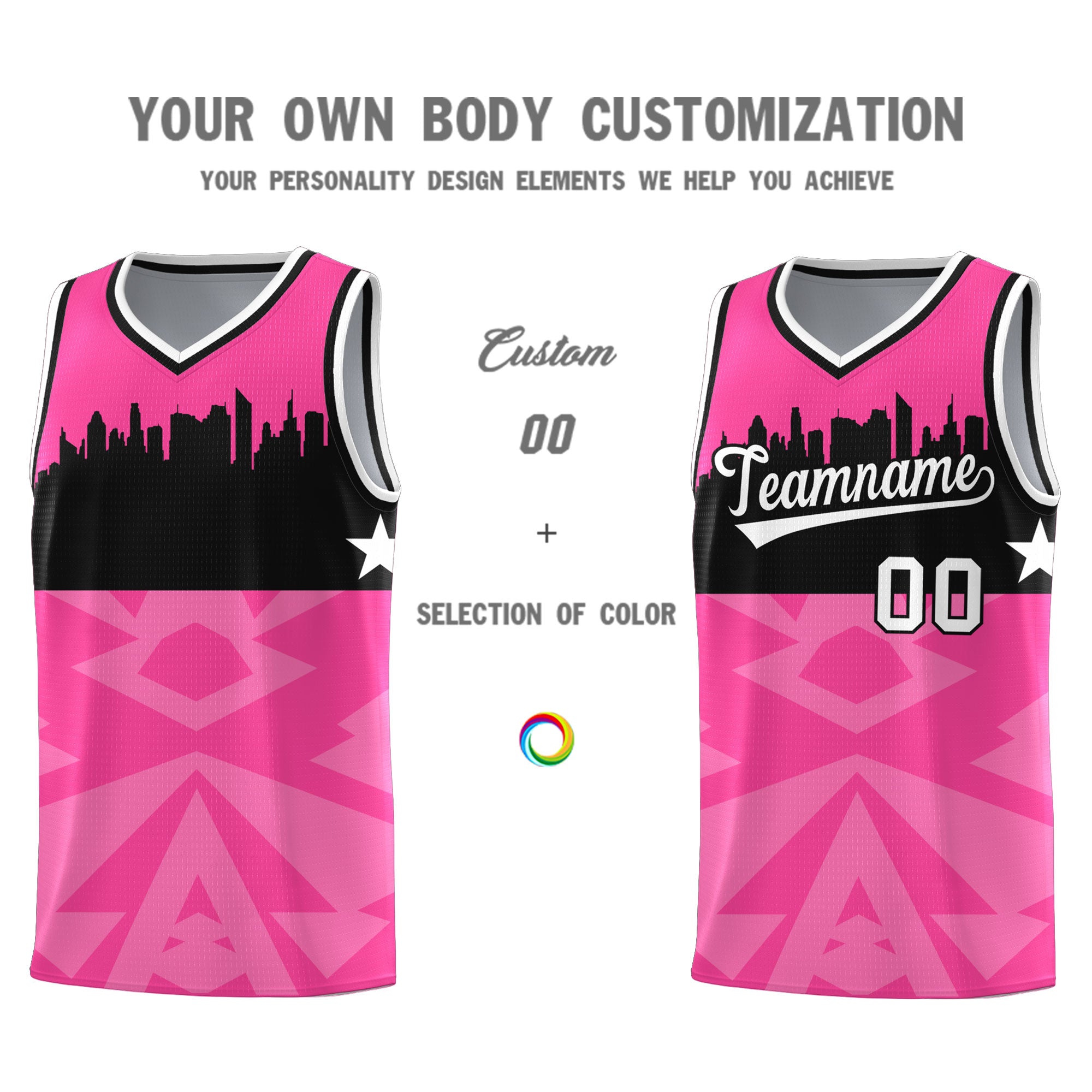 Custom Pink Personalized City Silhouette Pattern Sports Uniform Basketball Jersey