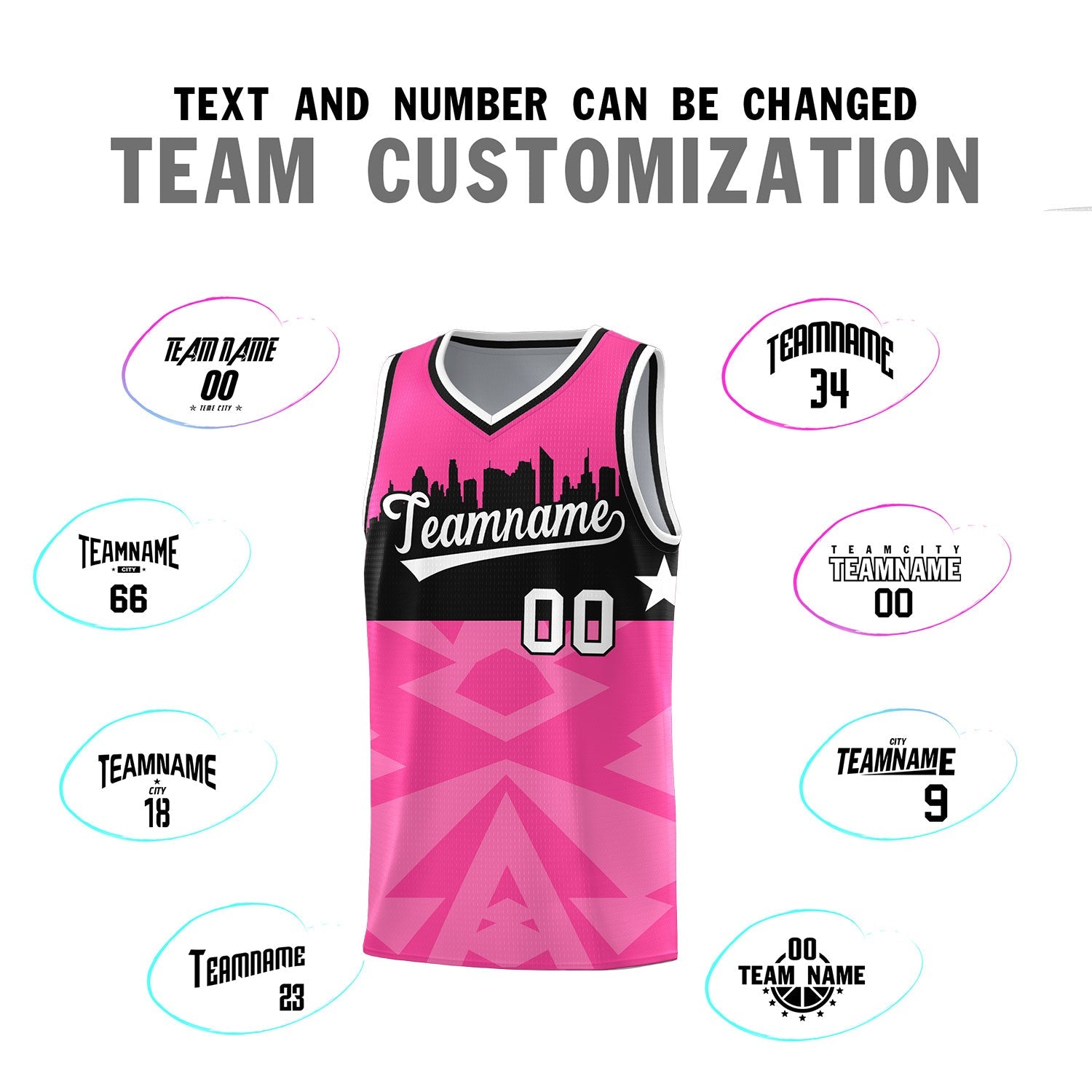 Custom Pink Personalized City Silhouette Pattern Sports Uniform Basketball Jersey