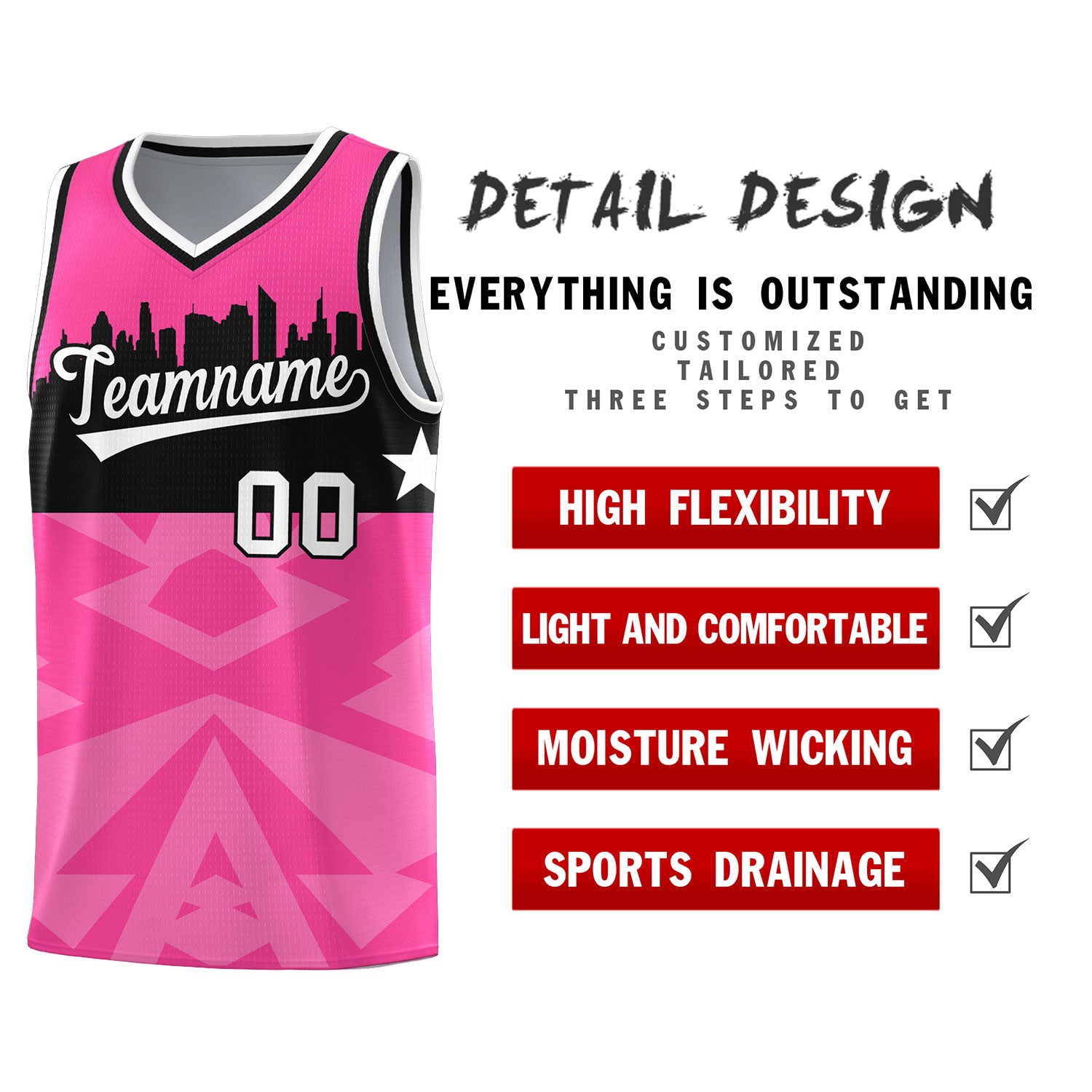 Custom Pink Personalized City Silhouette Pattern Sports Uniform Basketball Jersey