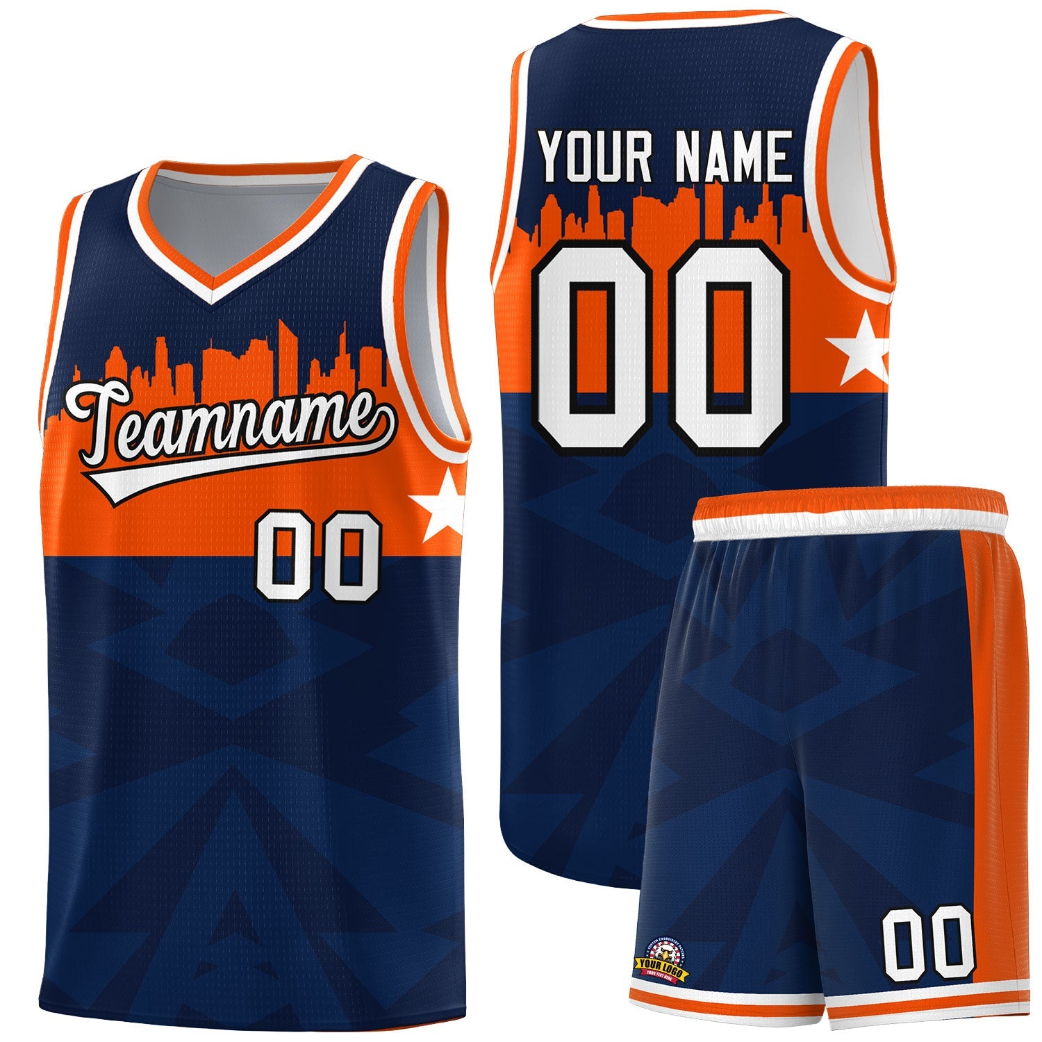 Custom Navy Personalized City Silhouette Pattern Sports Uniform Basketball Jersey