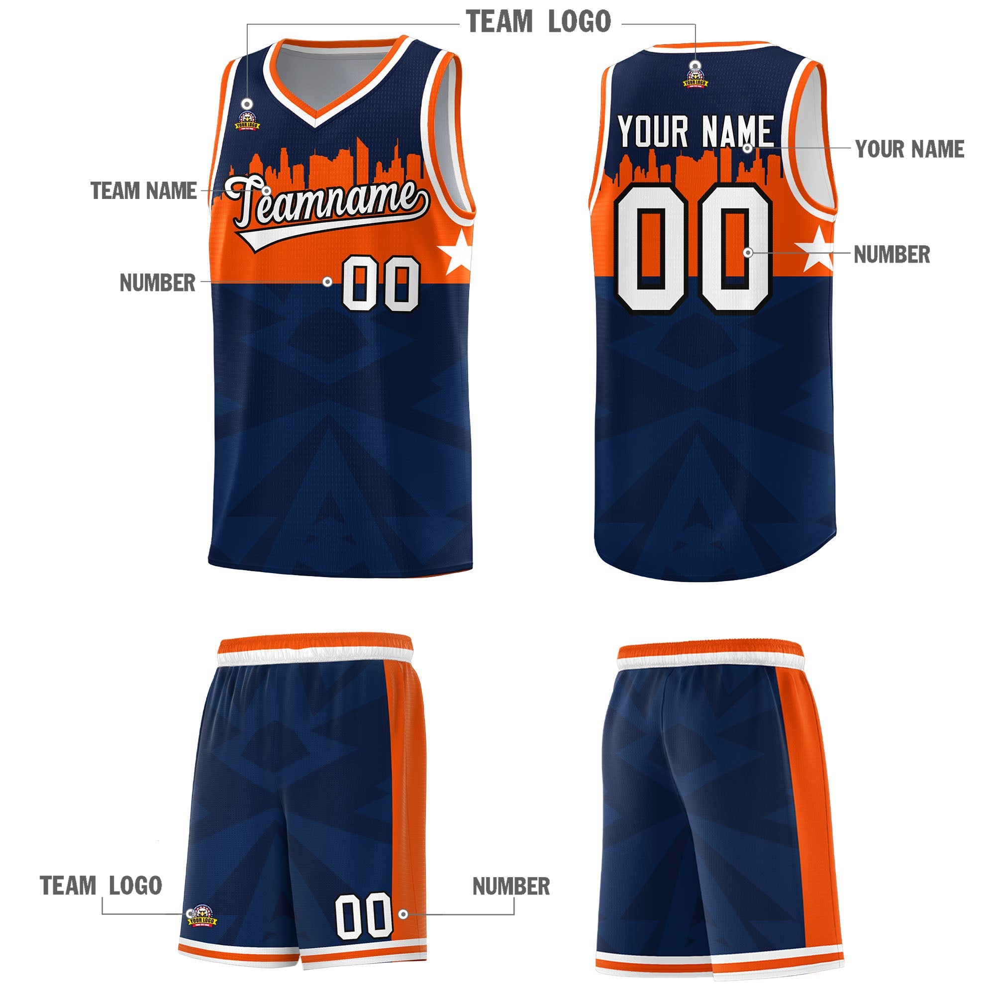 Custom Navy Personalized City Silhouette Pattern Sports Uniform Basketball Jersey