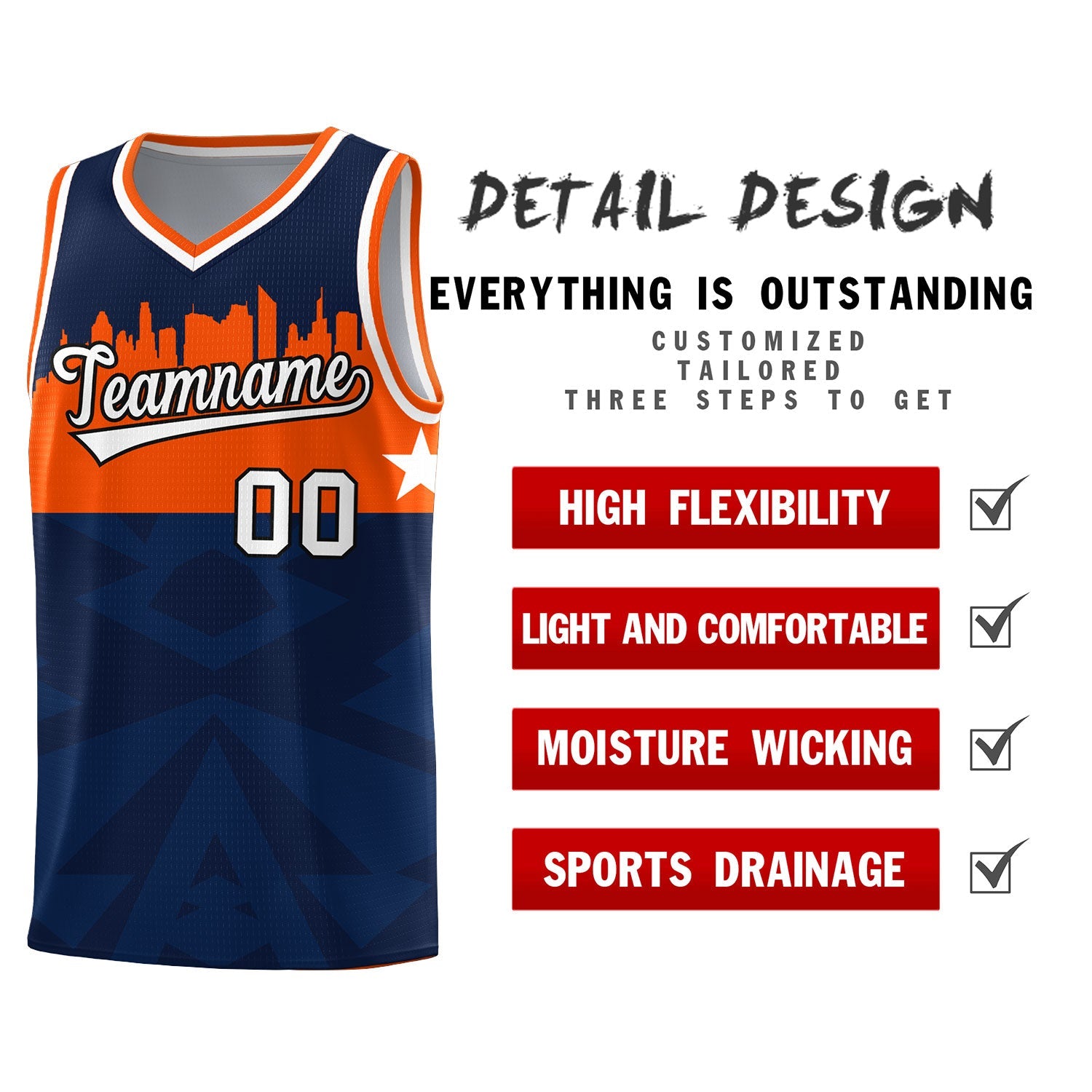 Custom Navy Personalized City Silhouette Pattern Sports Uniform Basketball Jersey