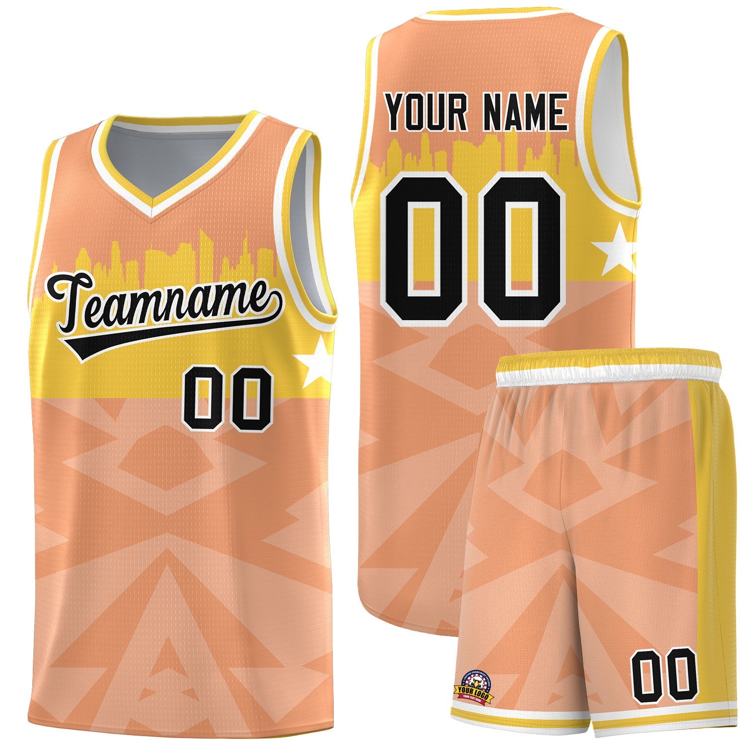 Custom Orange Personalized City Silhouette Pattern Sports Uniform Basketball Jersey