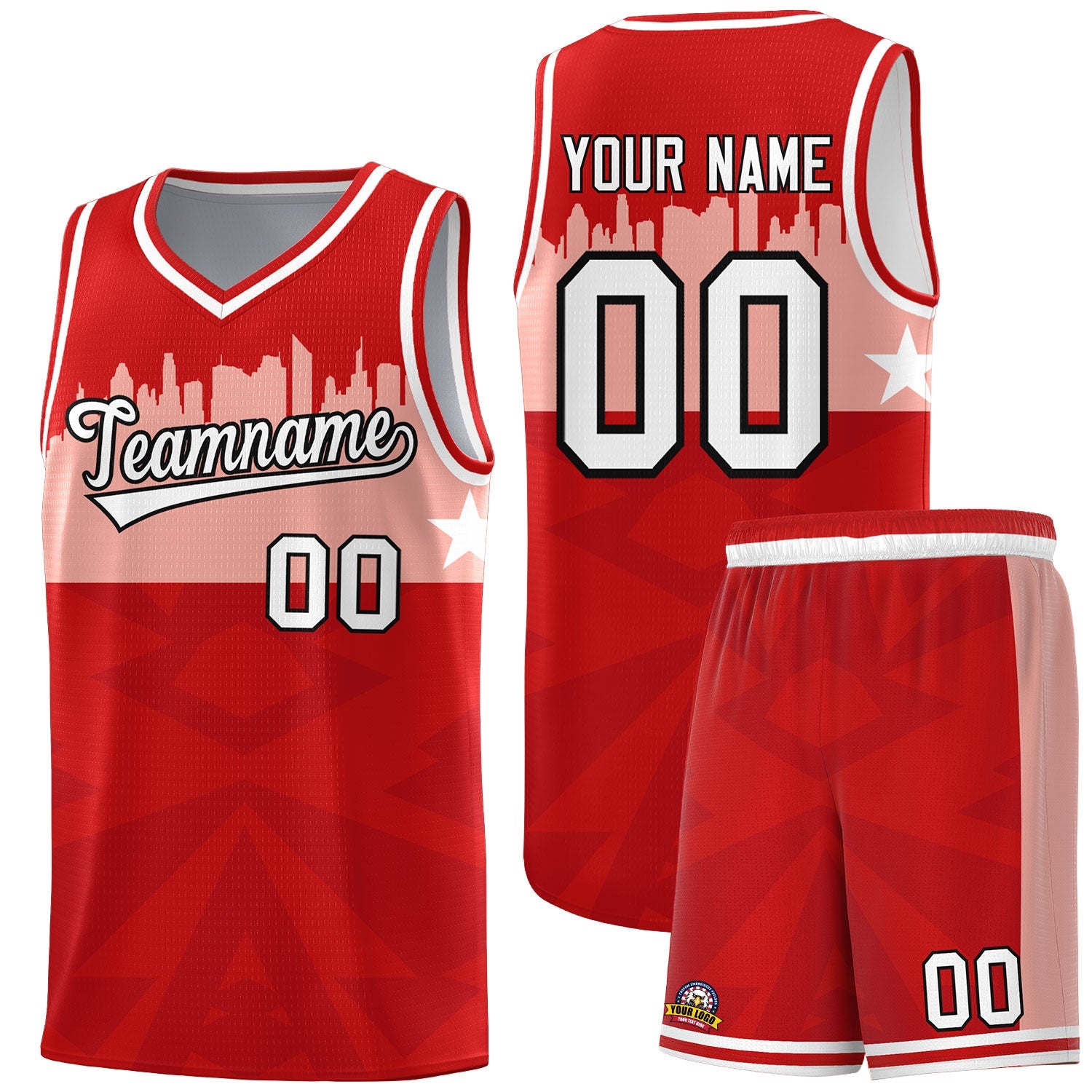 Custom Red Personalized City Silhouette Pattern Sports Uniform Basketball Jersey