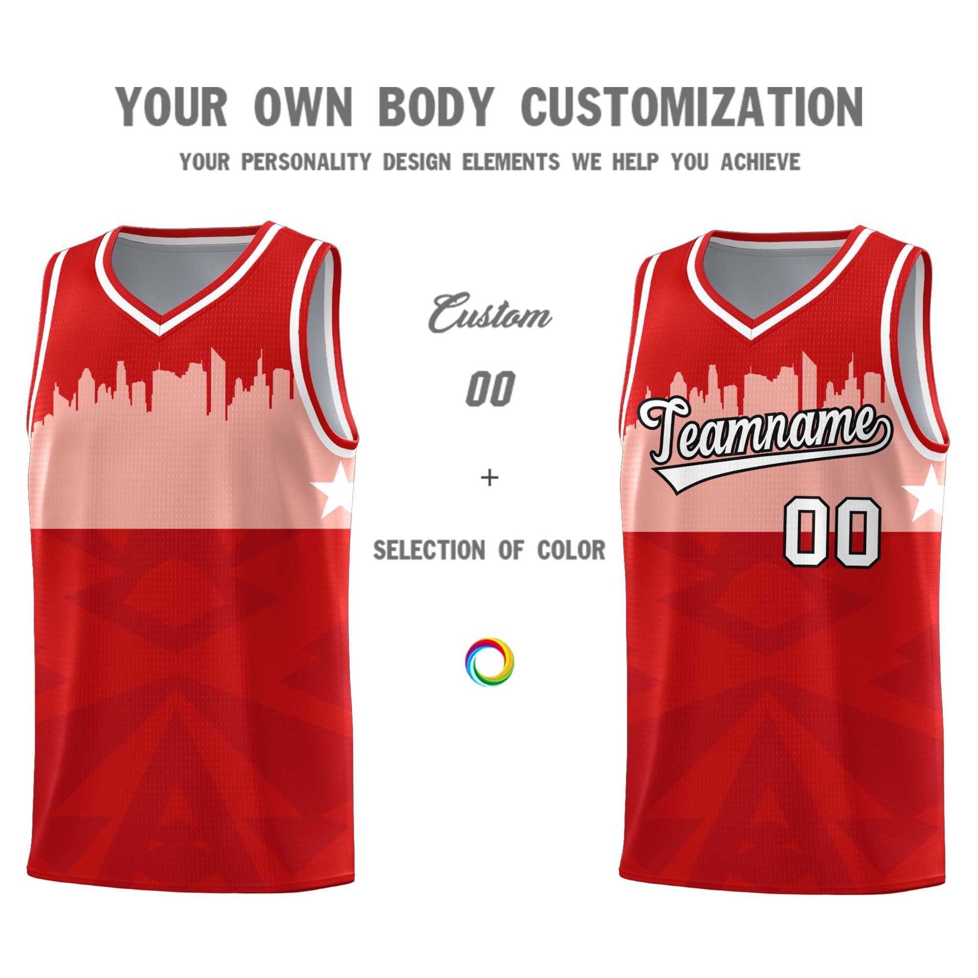 Custom Red Personalized City Silhouette Pattern Sports Uniform Basketball Jersey