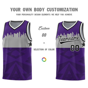 Custom Purple Personalized City Silhouette Pattern Sports Uniform Basketball Jersey