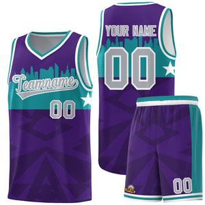 Custom Purple Personalized City Silhouette Pattern Sports Uniform Basketball Jersey