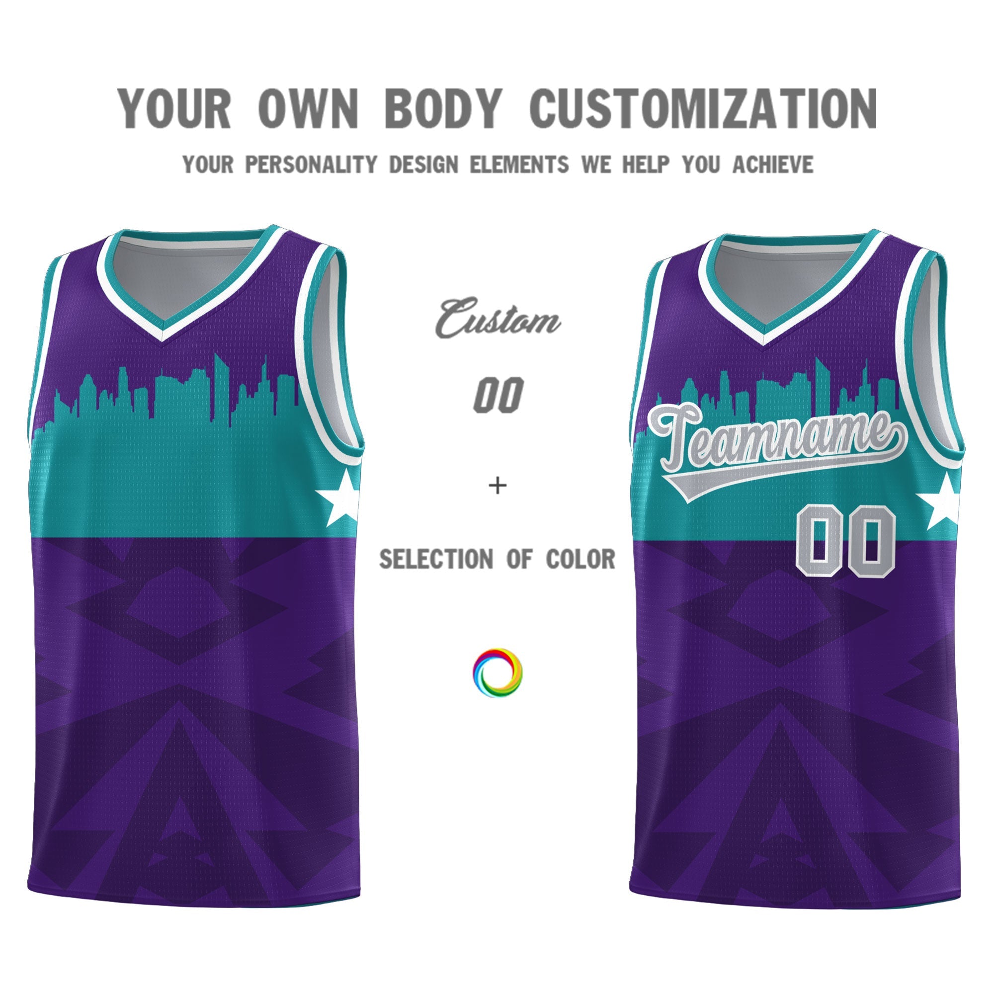 Custom Purple Personalized City Silhouette Pattern Sports Uniform Basketball Jersey