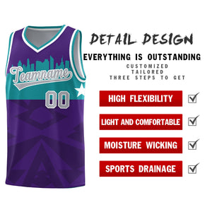 Custom Purple Personalized City Silhouette Pattern Sports Uniform Basketball Jersey