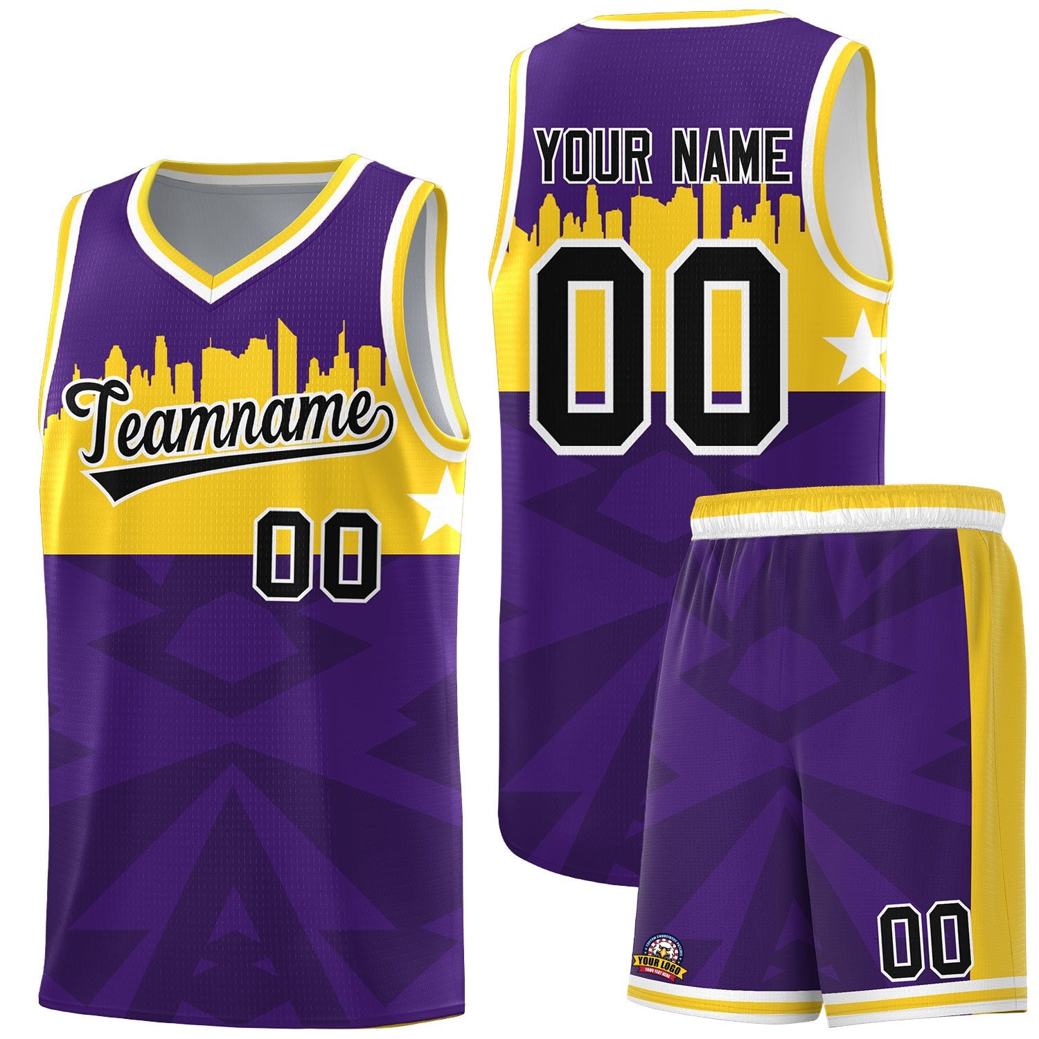 Custom Purple Personalized City Silhouette Pattern Sports Uniform Basketball Jersey