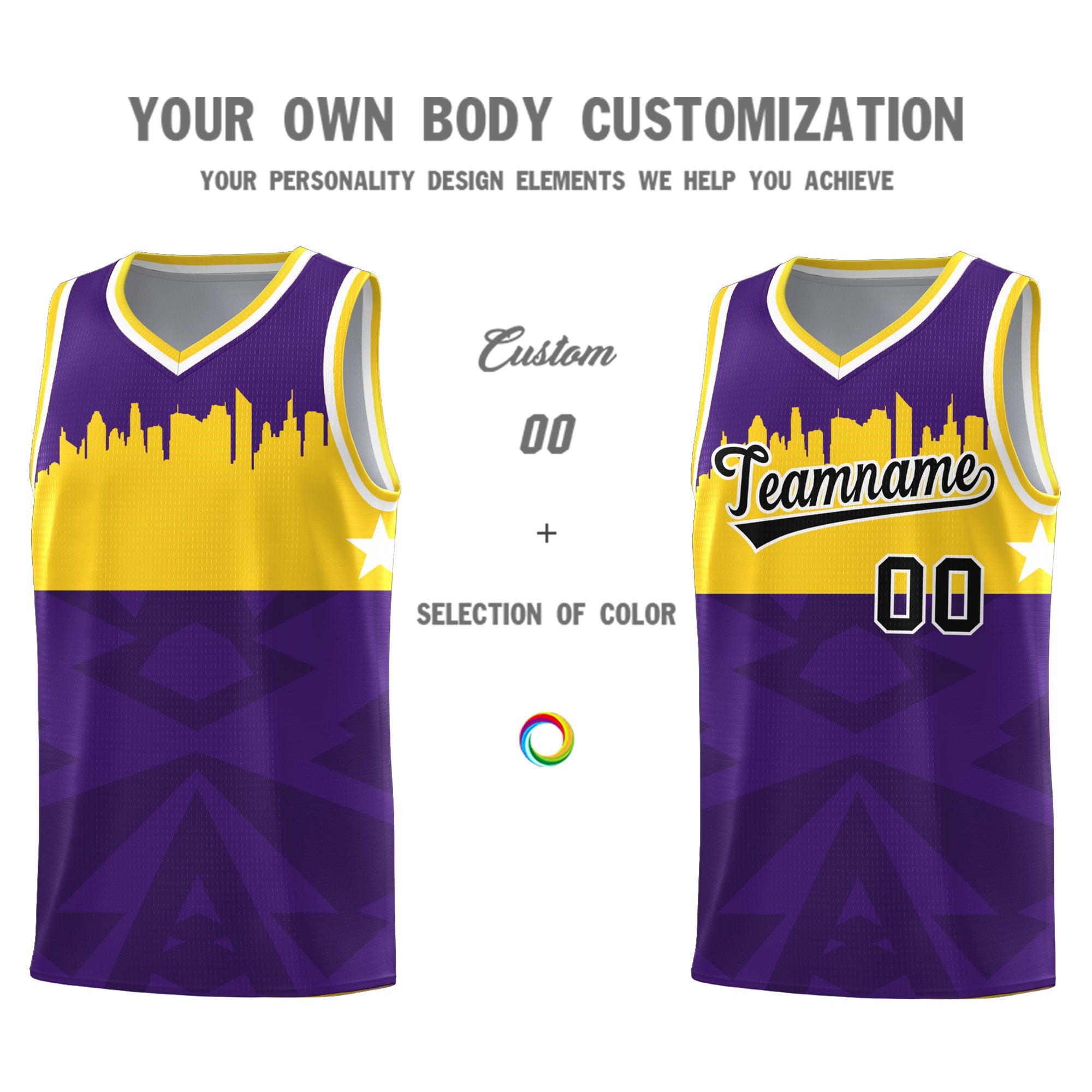 Custom Purple Personalized City Silhouette Pattern Sports Uniform Basketball Jersey