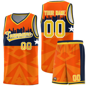 Custom Orange Personalized City Silhouette Pattern Sports Uniform Basketball Jersey