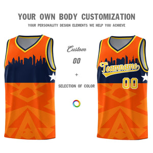 Custom Orange Personalized City Silhouette Pattern Sports Uniform Basketball Jersey