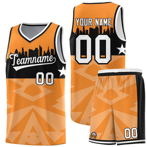 Custom Orange Personalized City Silhouette Pattern Sports Uniform Basketball Jersey