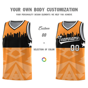 Custom Orange Personalized City Silhouette Pattern Sports Uniform Basketball Jersey